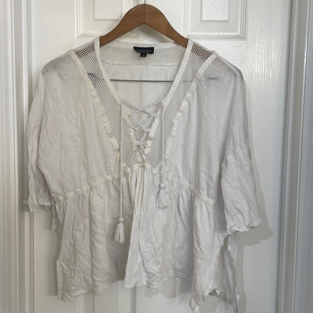 Topshop Mesh Accent Peasant Tie Front Sz 4 EUC